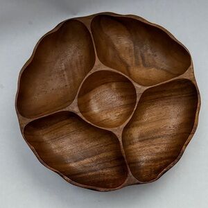 Vintage Monkey Pod Wood Lazy Susan Serving Snack Tray 1960s